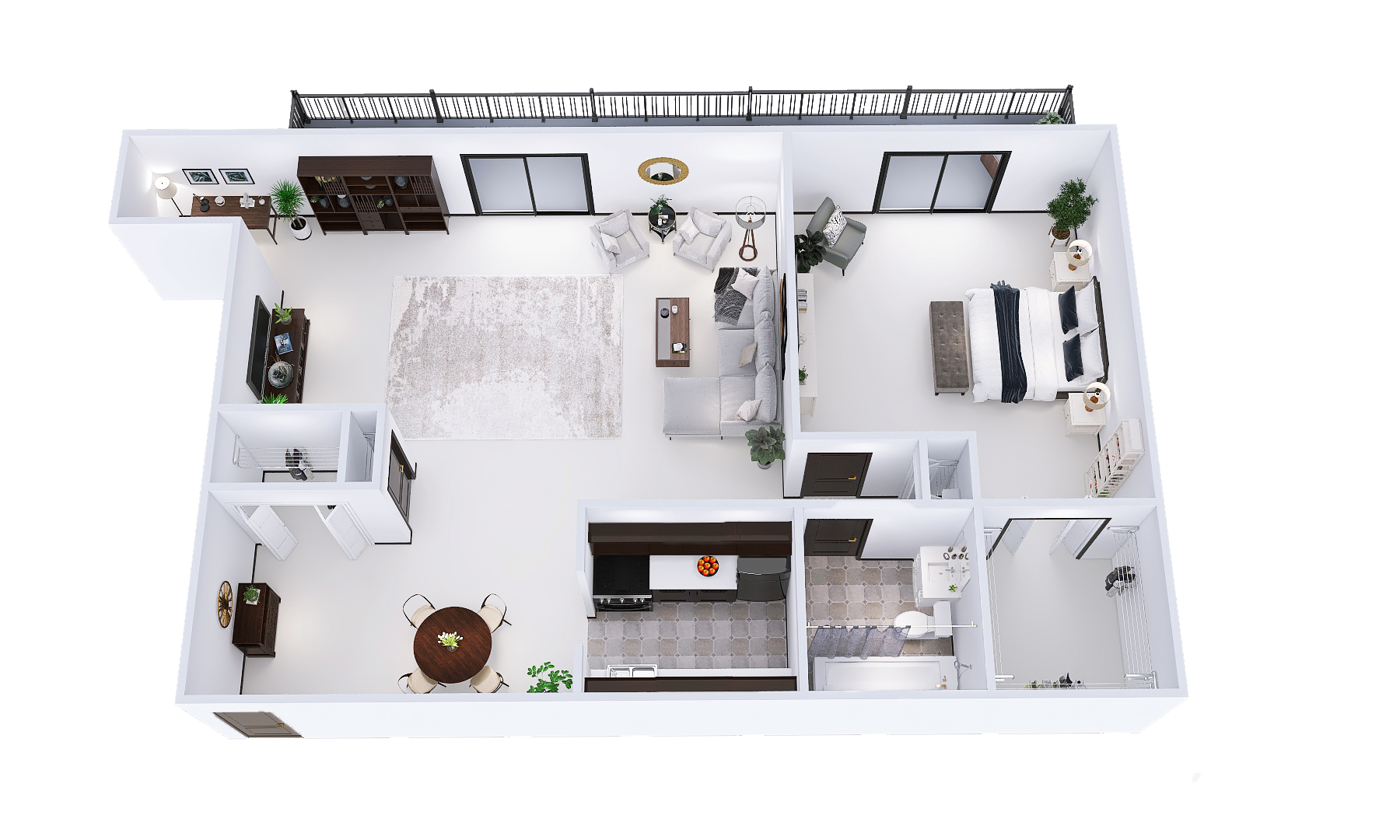 Floor plan for 1 bed, 1 bath, 899 sqft